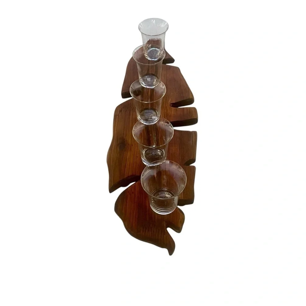 Hand Carved unique vintage Wooden 5 Tea Light Candle Holder. 20”L x 6.5”W
